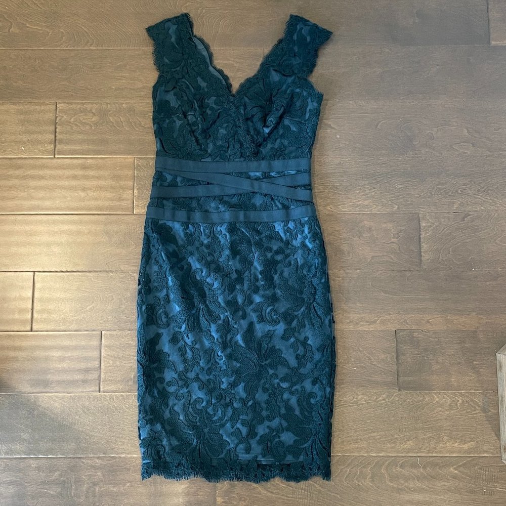 Tadashi Shoji Dark Teal Embroidered Lace Midi Dress Size 2